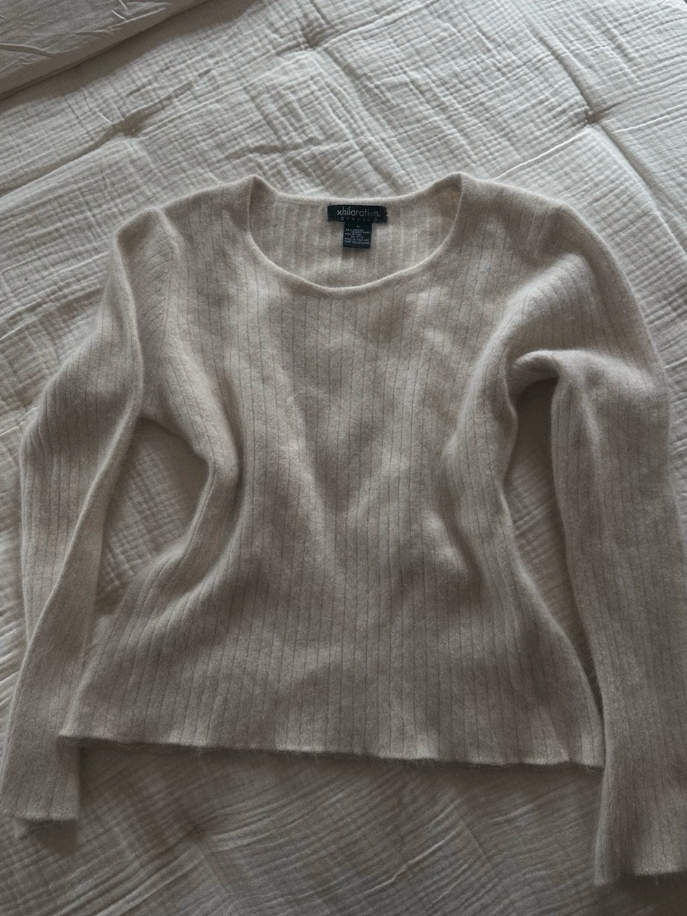 Angora ivory Ribbed Crew Neck Sweater